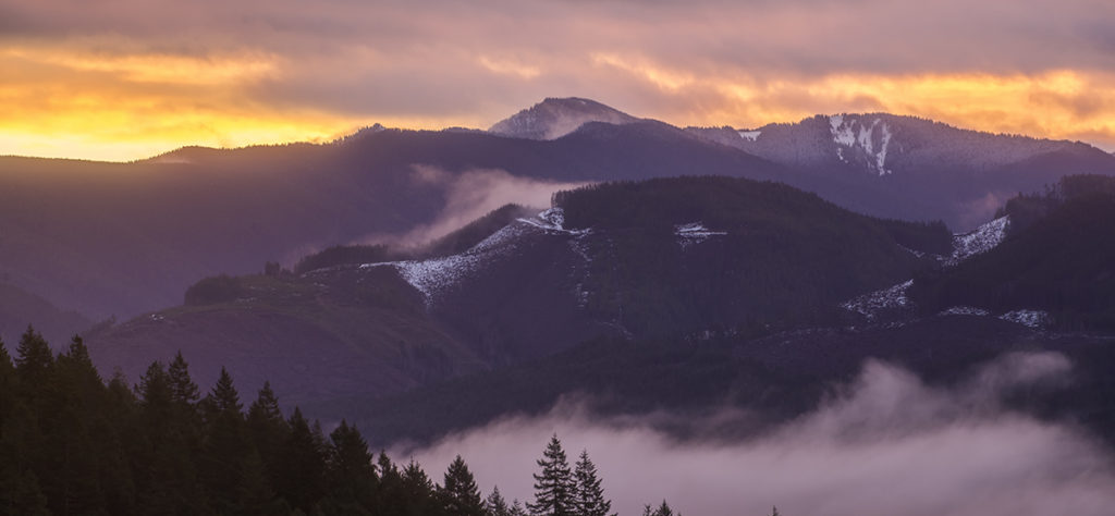 Sunrise over the Olympic Mountains on the Olympic Peninsula