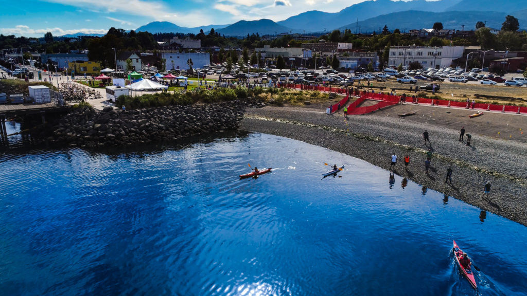 Kayakers in Port Angeles Harbor Big Hurt Race