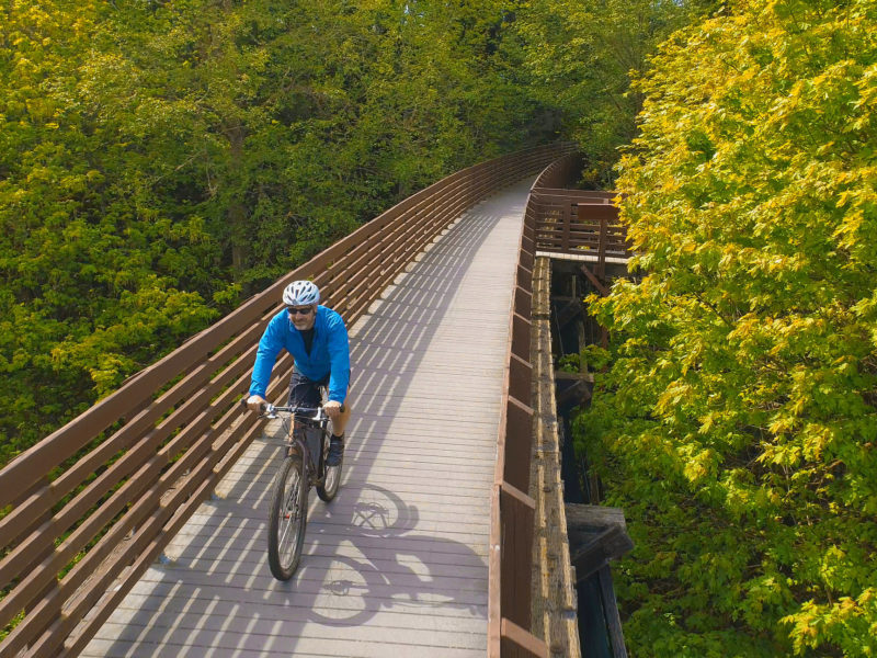 cyclist on the Olympic Discovery Trail on the Olympic Peninsula
