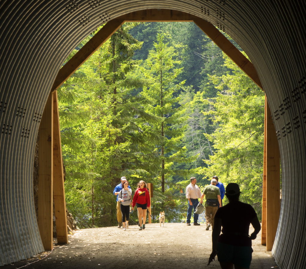 Hikers on Spruce Railroad Trail