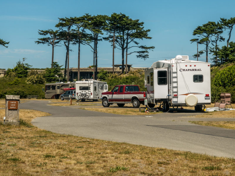 Camp trailers at a beach campground