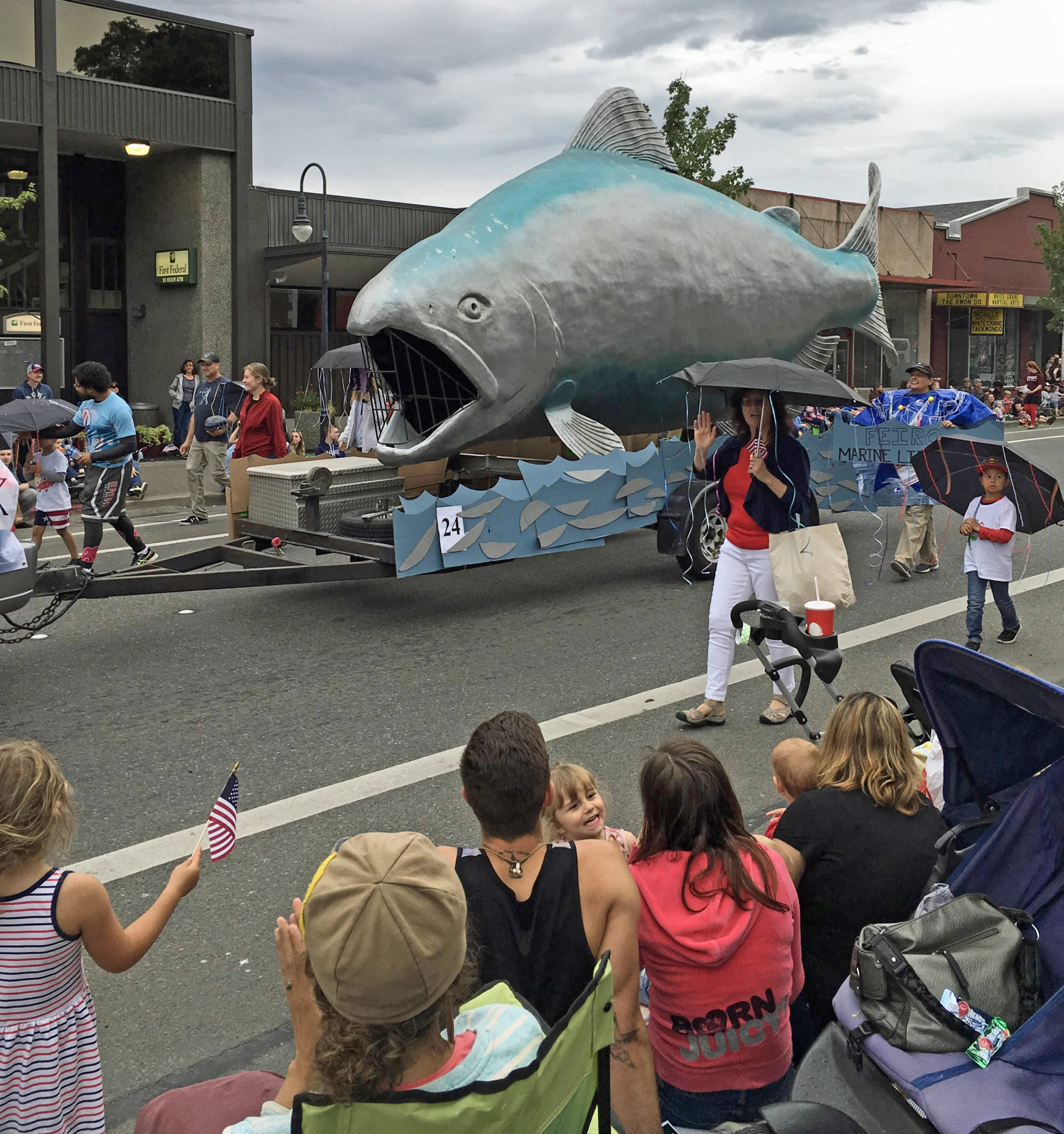 Fin the Salmon in the Port Angeles Fourth of July parade on the Olympic Peninsula