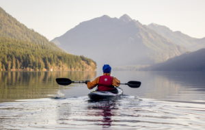 Kayaker on Lake Crescent in Port Angeles, WA
