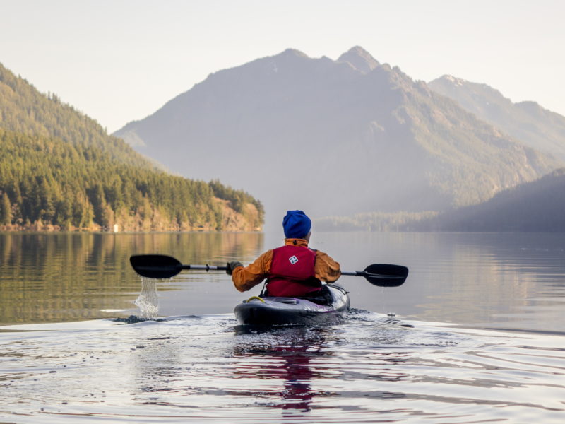 Kayaker on Lake Crescent in Port Angeles, WA