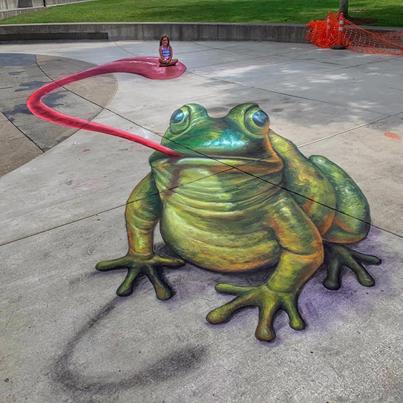 A chalk art frog