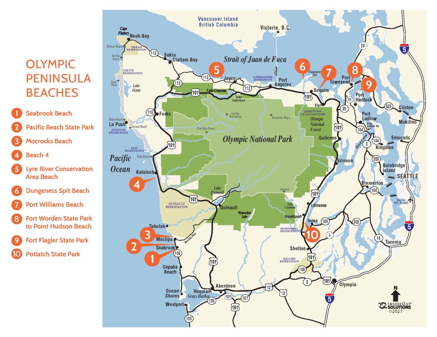 The Best Uncrowded Beaches On The Olympic Peninsula WA   OPVB 2021 Beach Map V3 1398x1080 