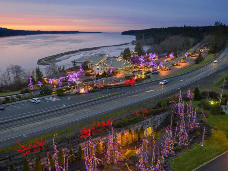 The lights of Blyn, WA with Sequim Bay in background