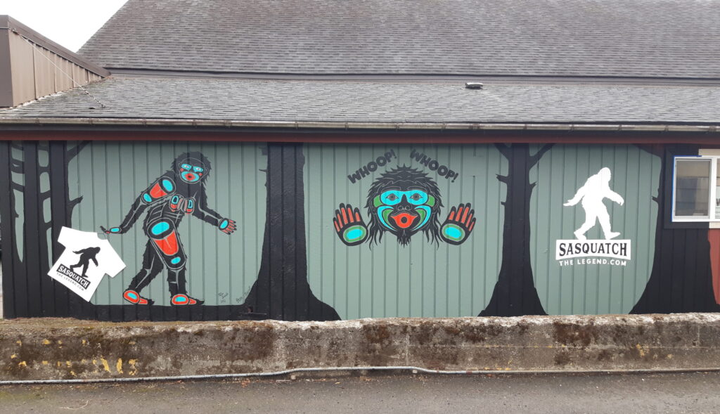 Native American Sasquatch mural on side of The Legend Museum in Forks, WA - Looking for Sasquatch on the Olympic Peninsula