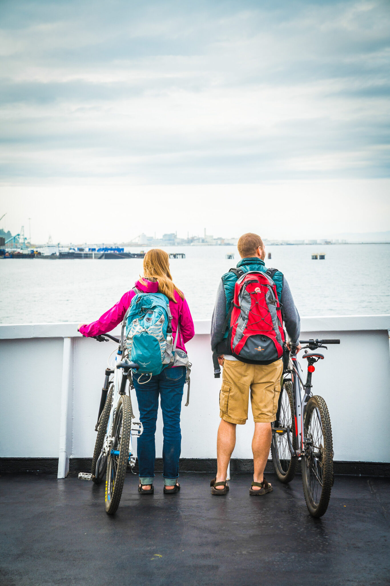 riders with their bikes on the Coho ferry