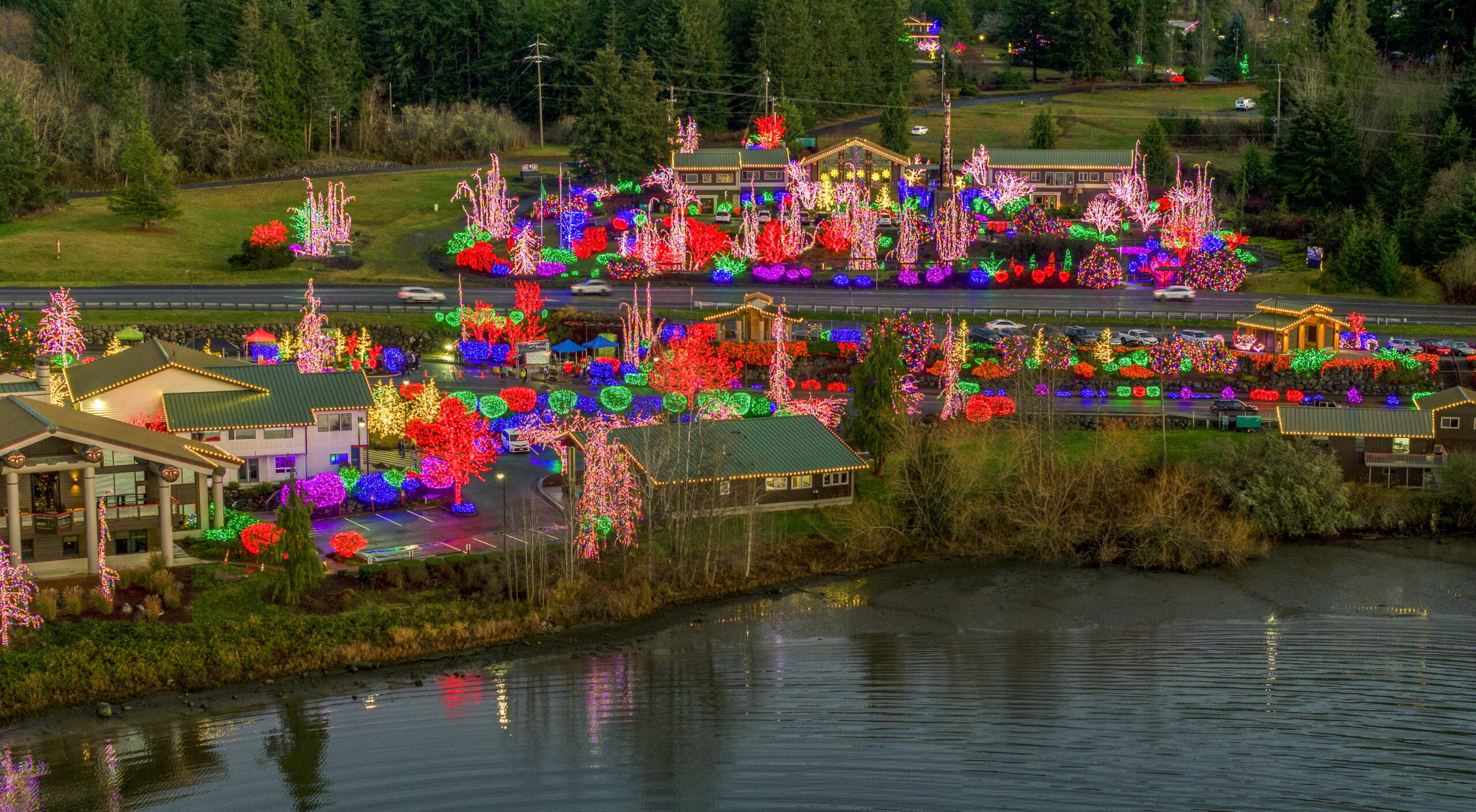 Photo of homes and lodging covered with christmas lights in Blyn - Delight in Holiday Lights on the Olympic Peninsula