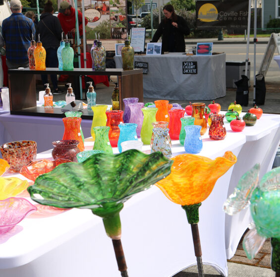 photos of hand-blown glass art and products at the Sequim Winter Markets