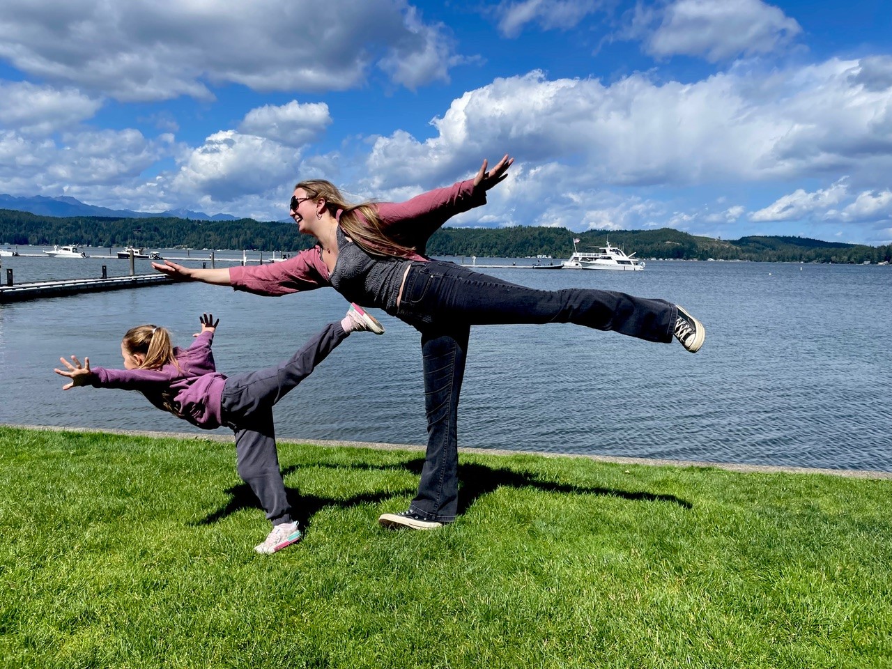Photo of a family doing a yoga pose at the Alderbrook Resort on the Hood Canal on the Olympic Peninsula in Washington state | Falling for the Olympic Peninsula's Hood Canal (blog)