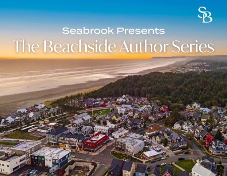The Beachside Author Series event image showing an aerial view of Seabrook, WA on the Olympic Peninsula