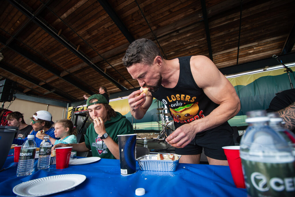 photo of Hot Dog eating contest during Port Angeles 4th of July celebration