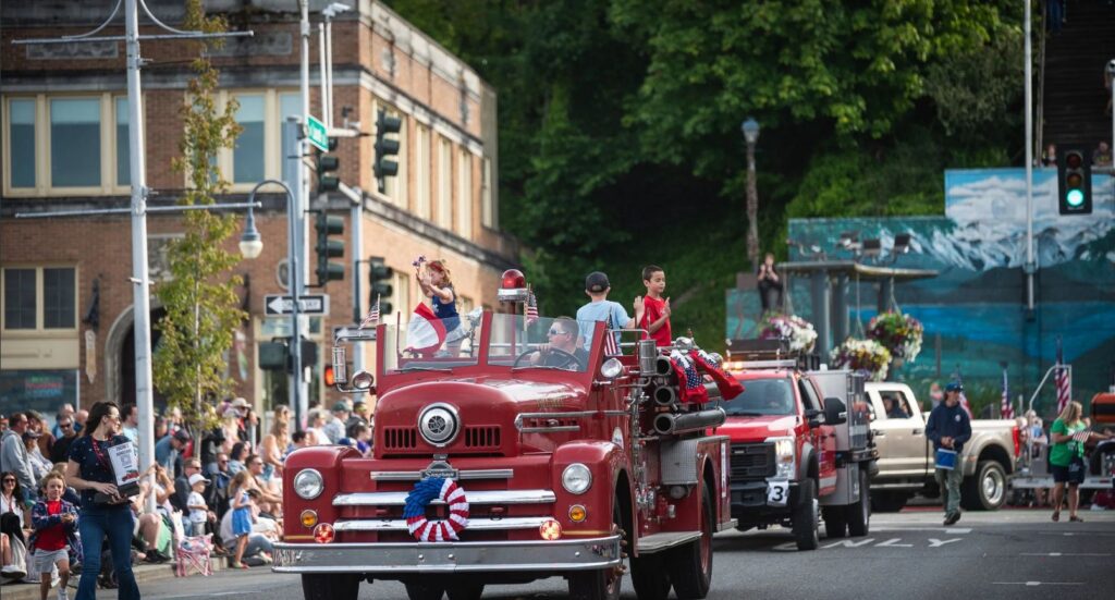 photo of vintage firetruck taken during Port Angeles 4th of July parade