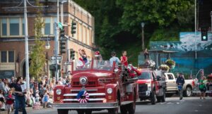 photo of vintage firetruck taken during Port Angeles 4th of July parade