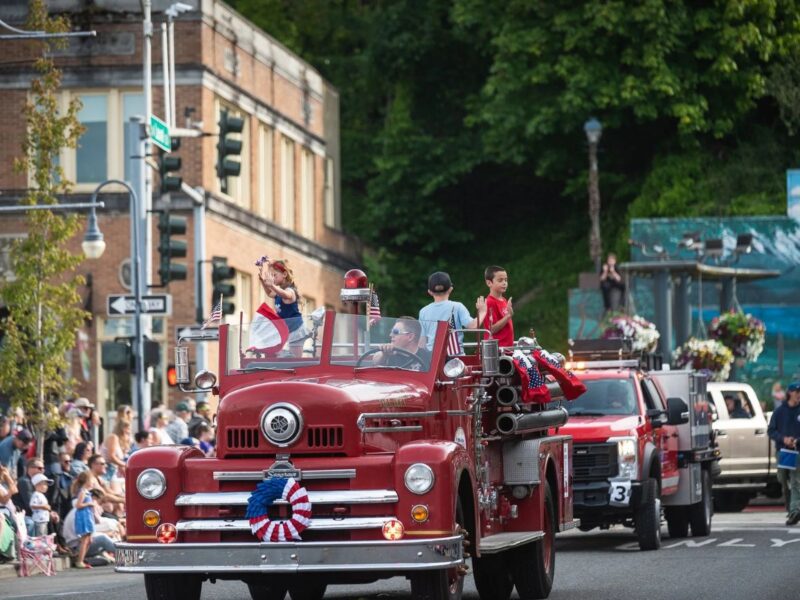 photo of vintage firetruck taken during Port Angeles 4th of July parade