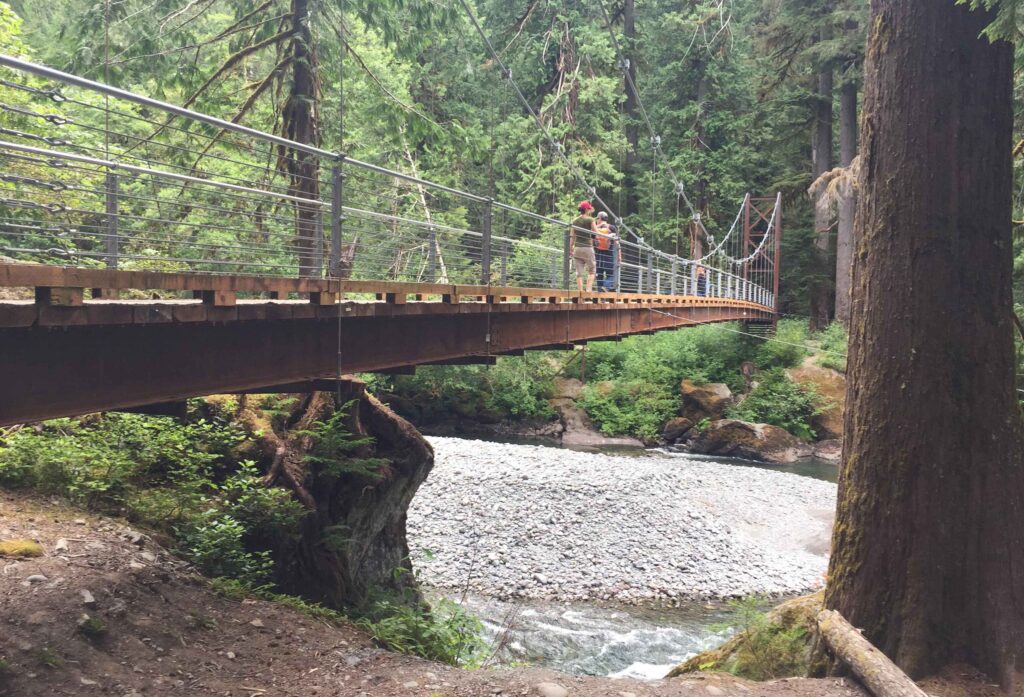 Photo of staircase area walking bridge over river