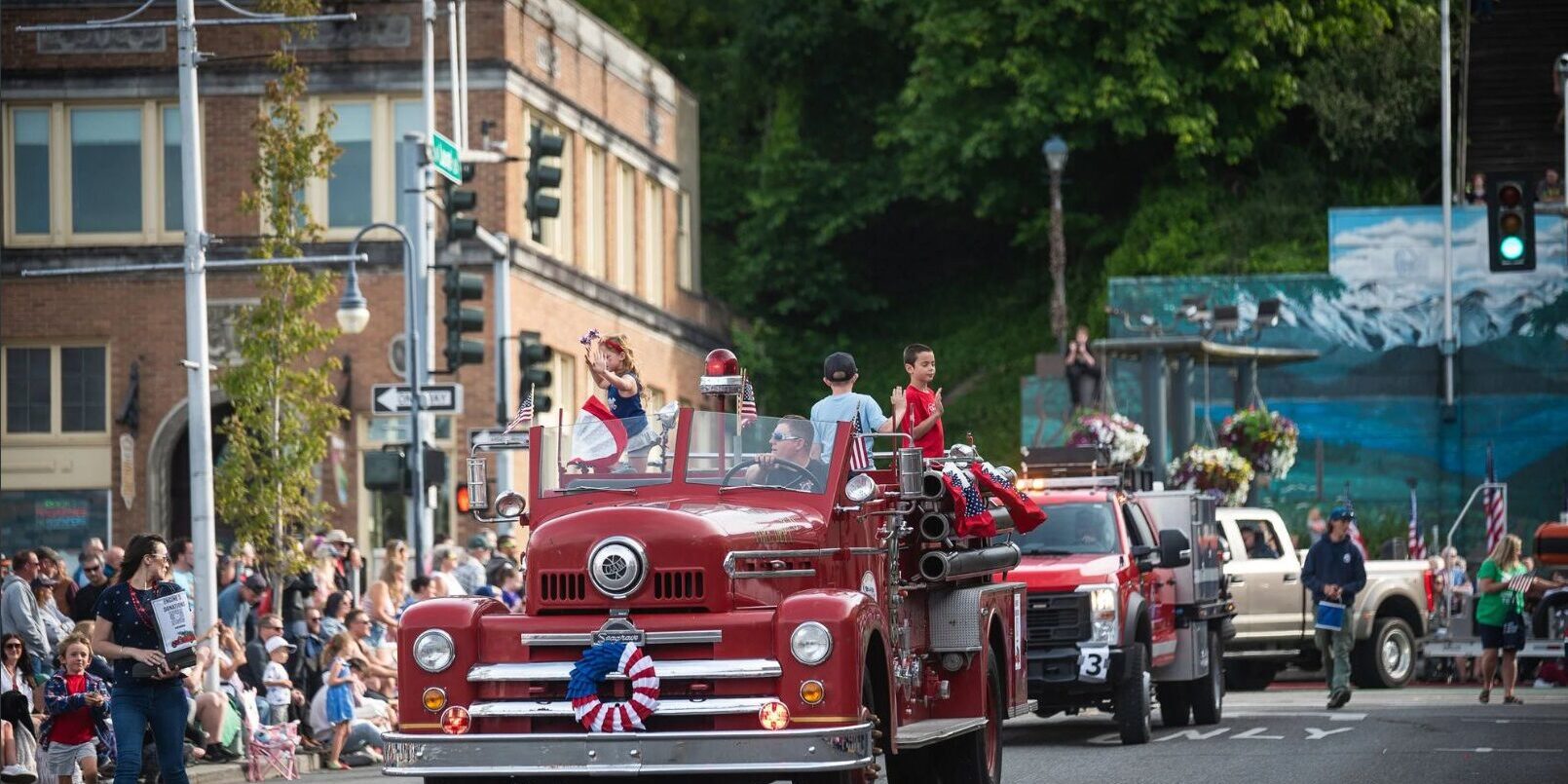 photo of vintage firetruck taken during Port Angeles 4th of July parade